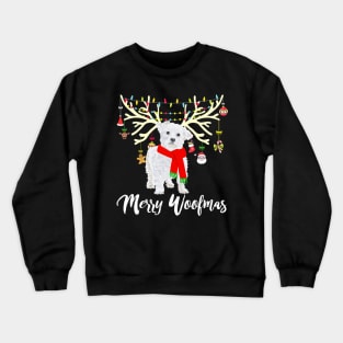 Merry Woofmas Maltese Reindeer Christmas Crewneck Sweatshirt